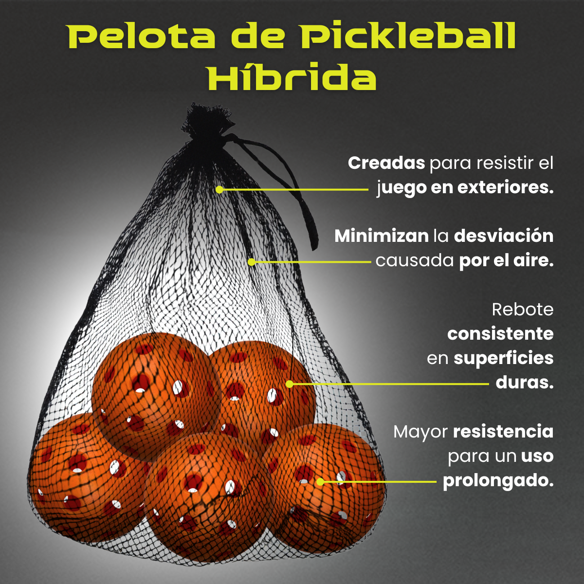PELOTAS PARA PICKLEBALL LINXO PRO 40 hoyos HÍBRIDA (PAQUETE DE 5)