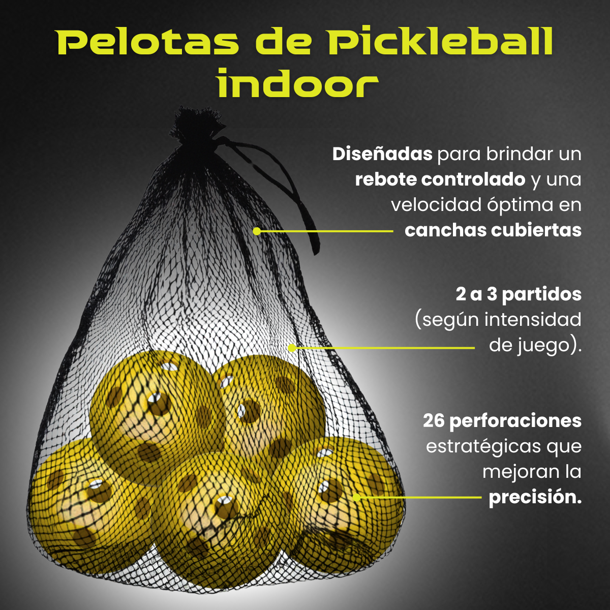 PELOTAS PARA PICKLEBALL LINXO PRO 26 hoyos INDOOR (PAQUETE DE 5)
