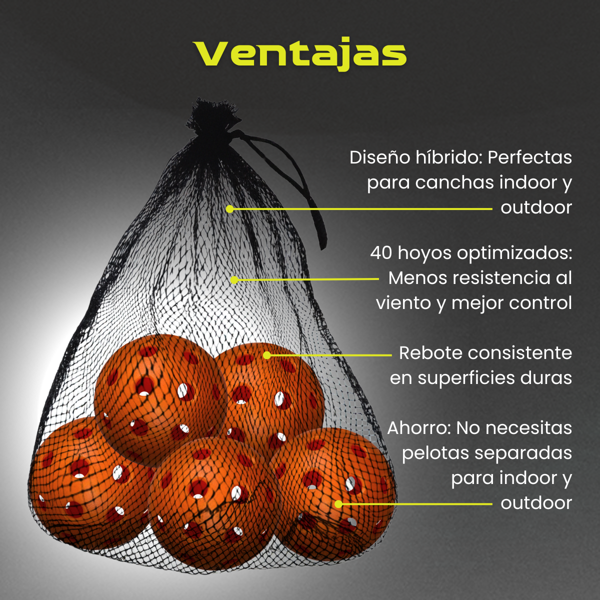 PELOTAS PARA PICKLEBALL LINXO PRO 40 hoyos HÍBRIDA (PAQUETE DE 5)